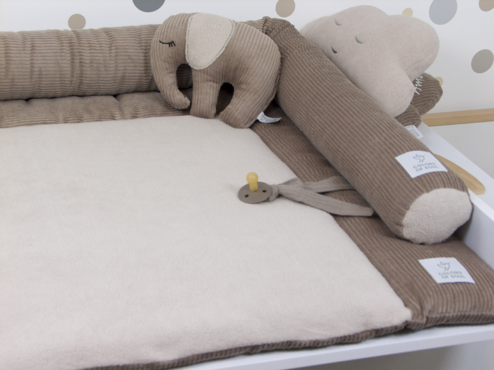 3-er SET - Wickelauflage, Bettschlange, Babynest - Kord camel / Baumwollfleece beige
