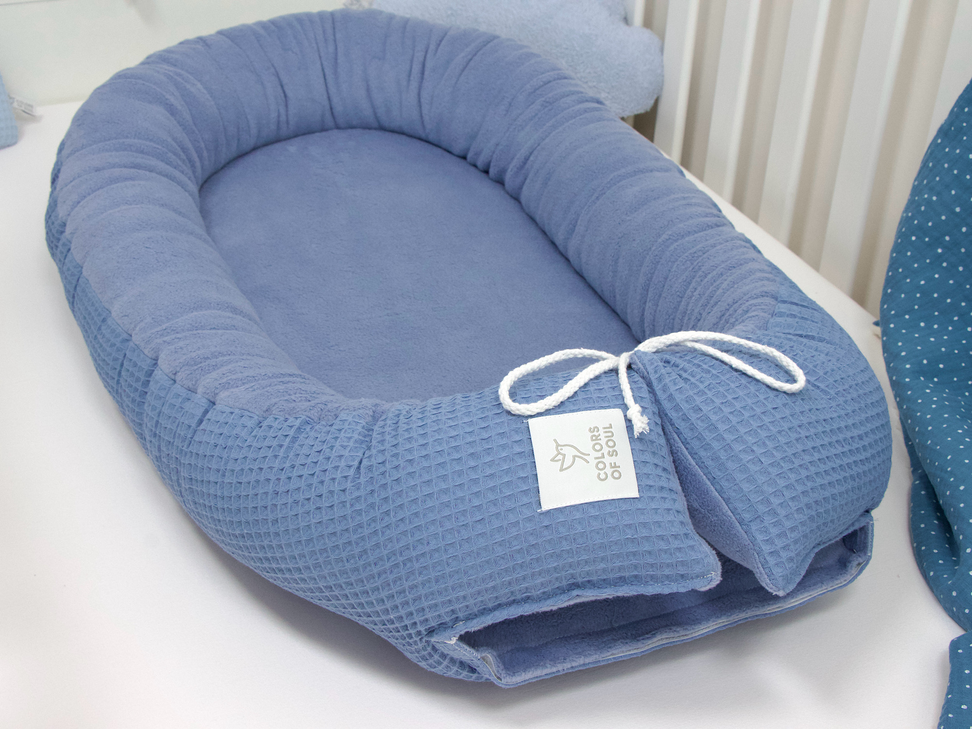 Babynest - Waffelpique blau / Baumwollfleece himmelblau
