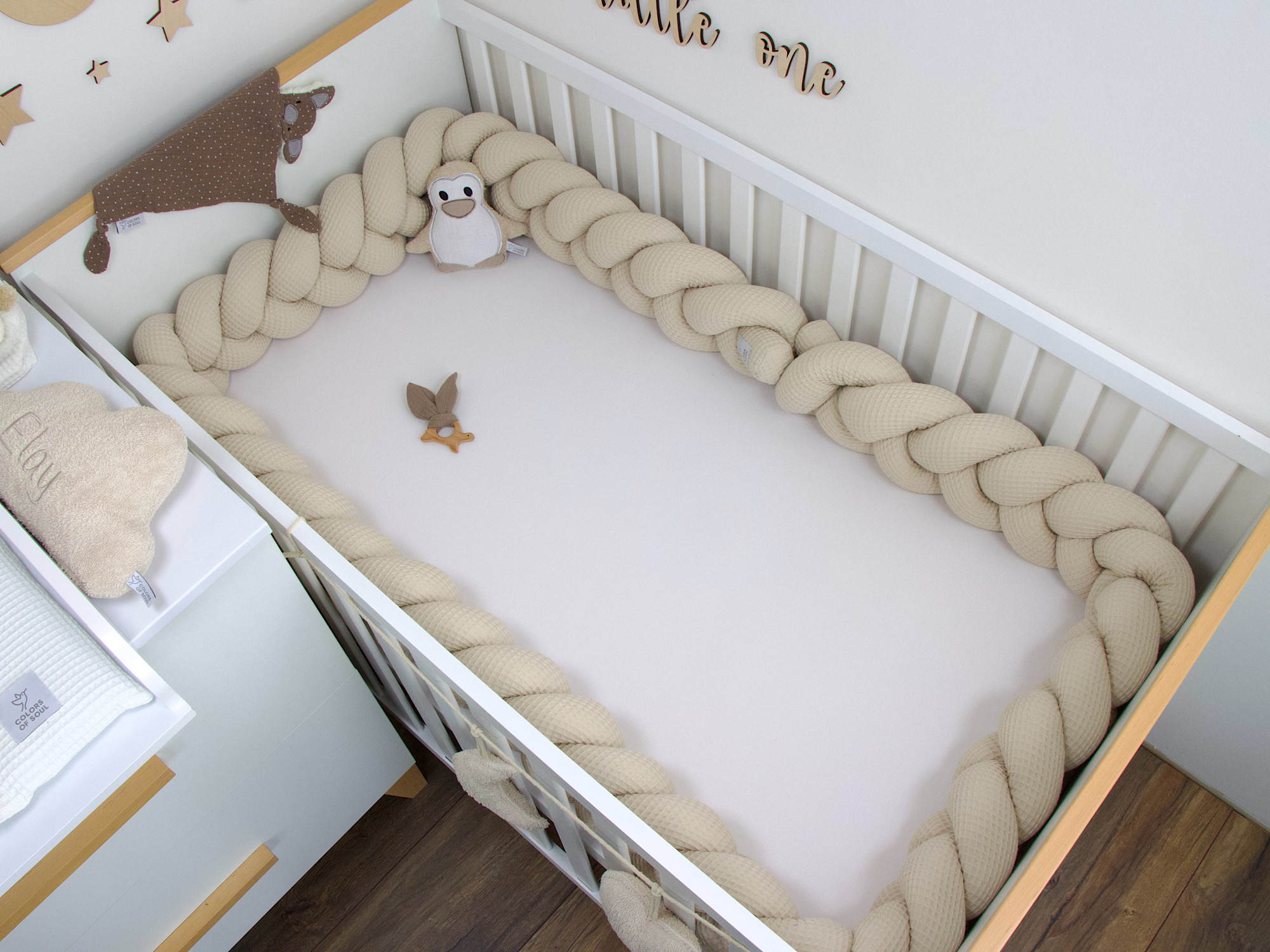 Bettschlange geflochten: Waffelpique light sand