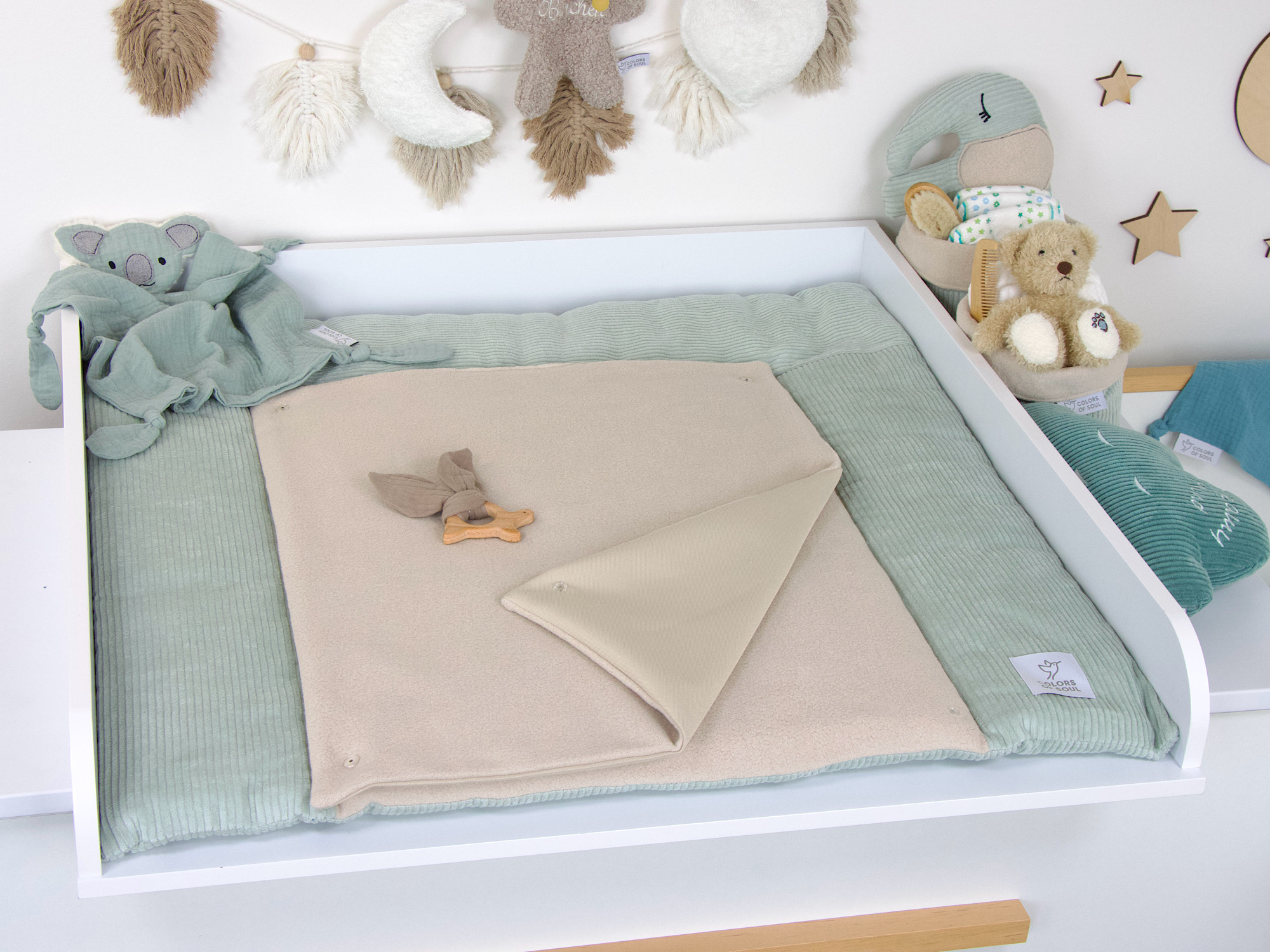 Wickelauflage Kord mint / Baumwollfleece beige