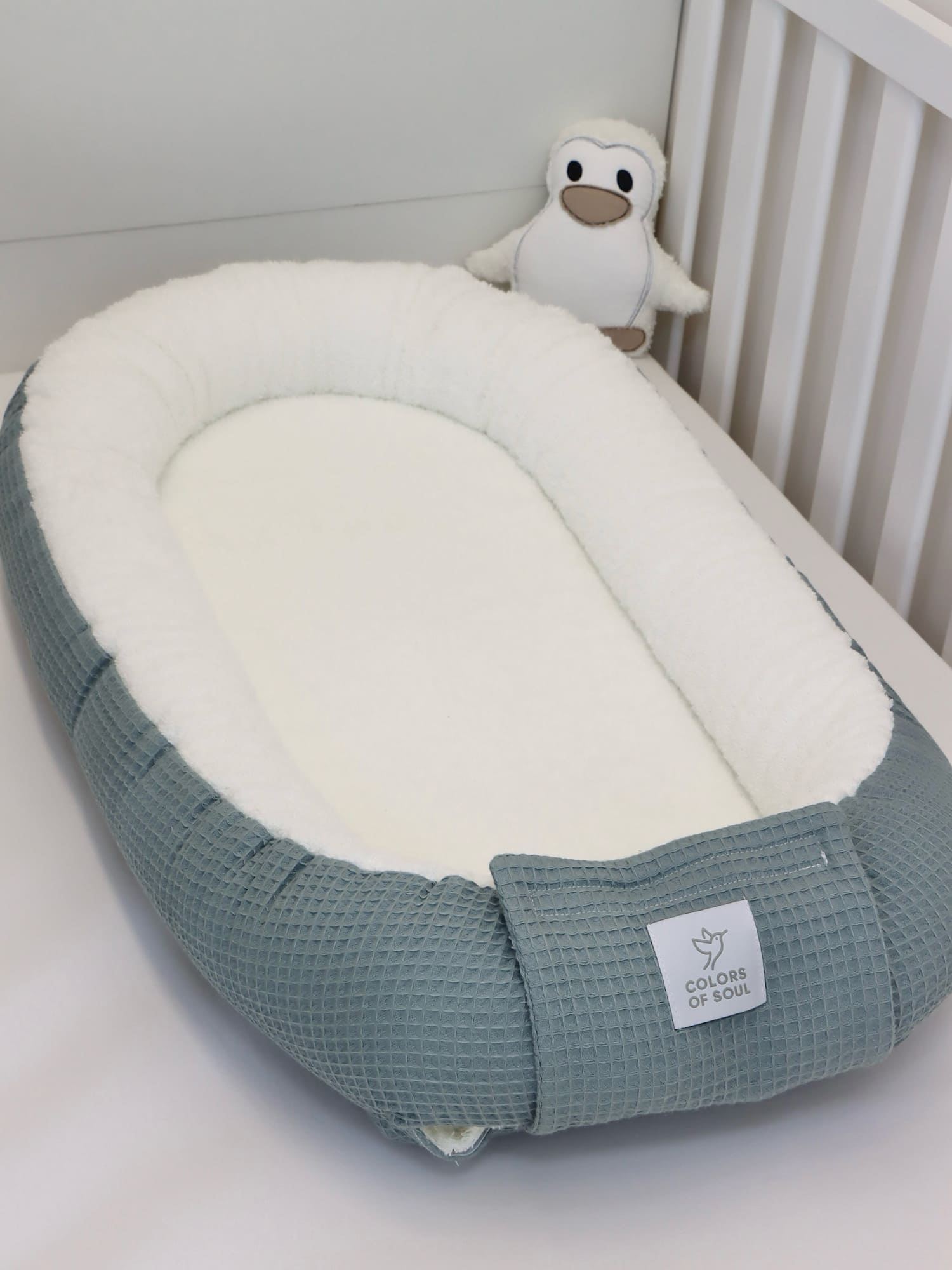 Babynestchen - Waffelpique Dusty Altmint / Frottee creme