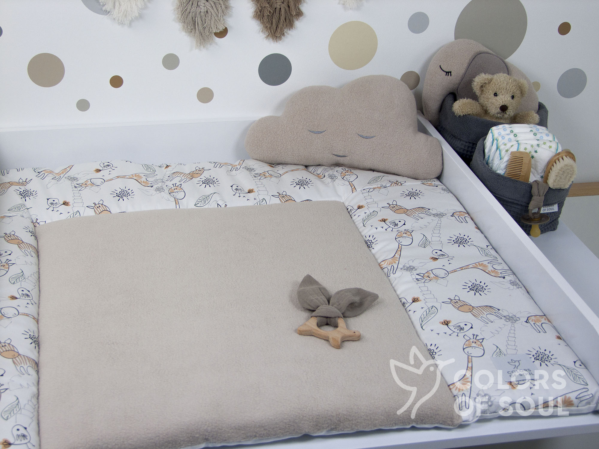 Wickelauflage - Giraffe und Zebra / Baumwollfleece beige