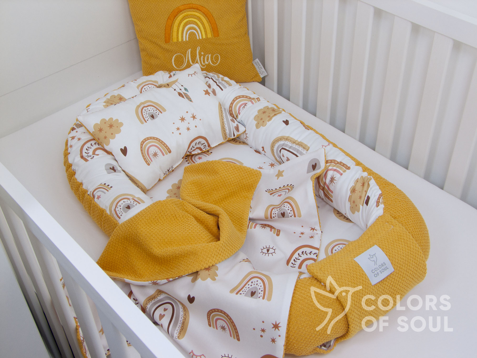 Babynestchen - Baby boho Regenbogen / Waffelpique BeBe gelb