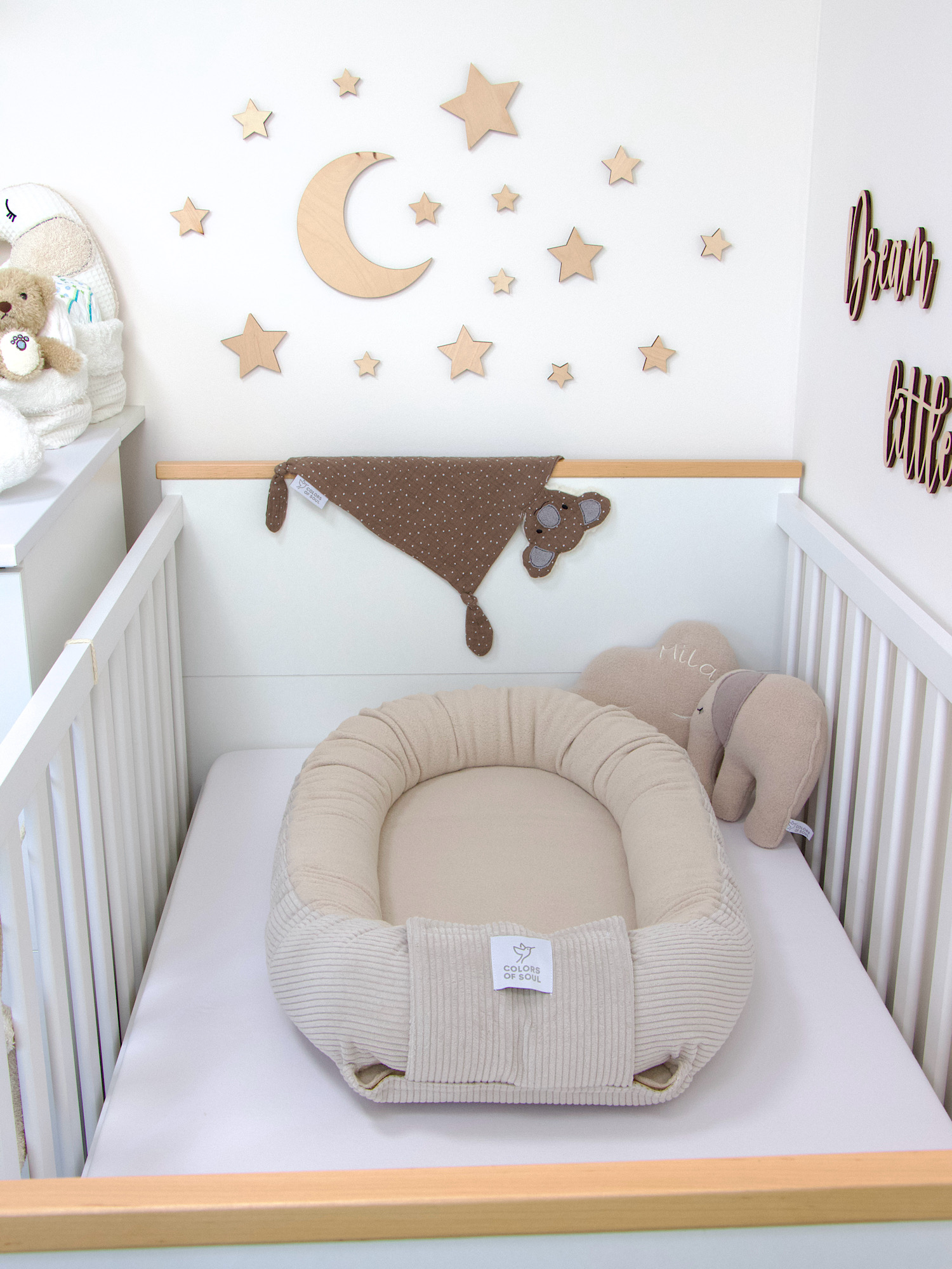 Babynestchen - Kordstoff hellbeige / Baumwollfleece beige