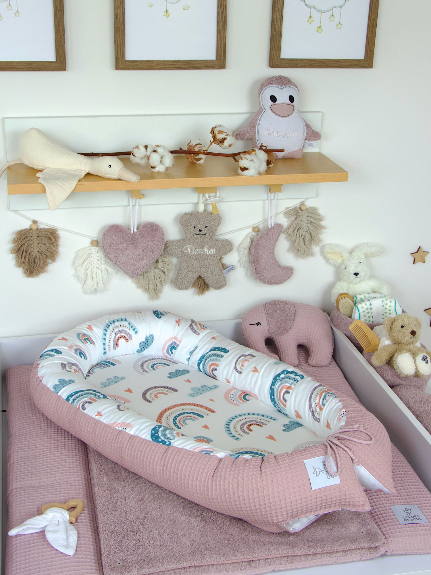 Babynestchen Regenbogen Waffelpique altrosa