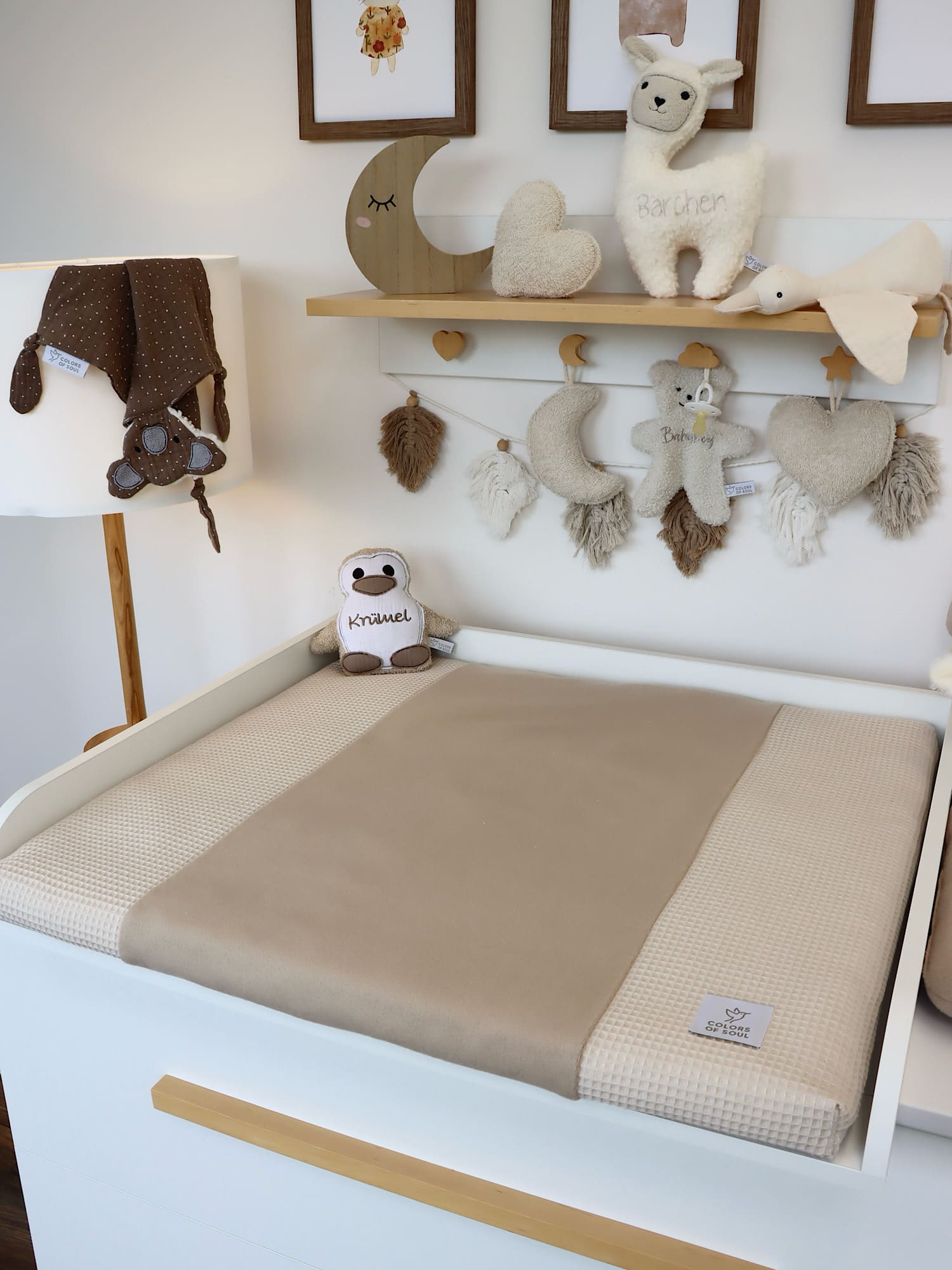 Wickelauflage mit Bezug - Waffelpique Natur / Baumwollfleece Dunkelbeige
