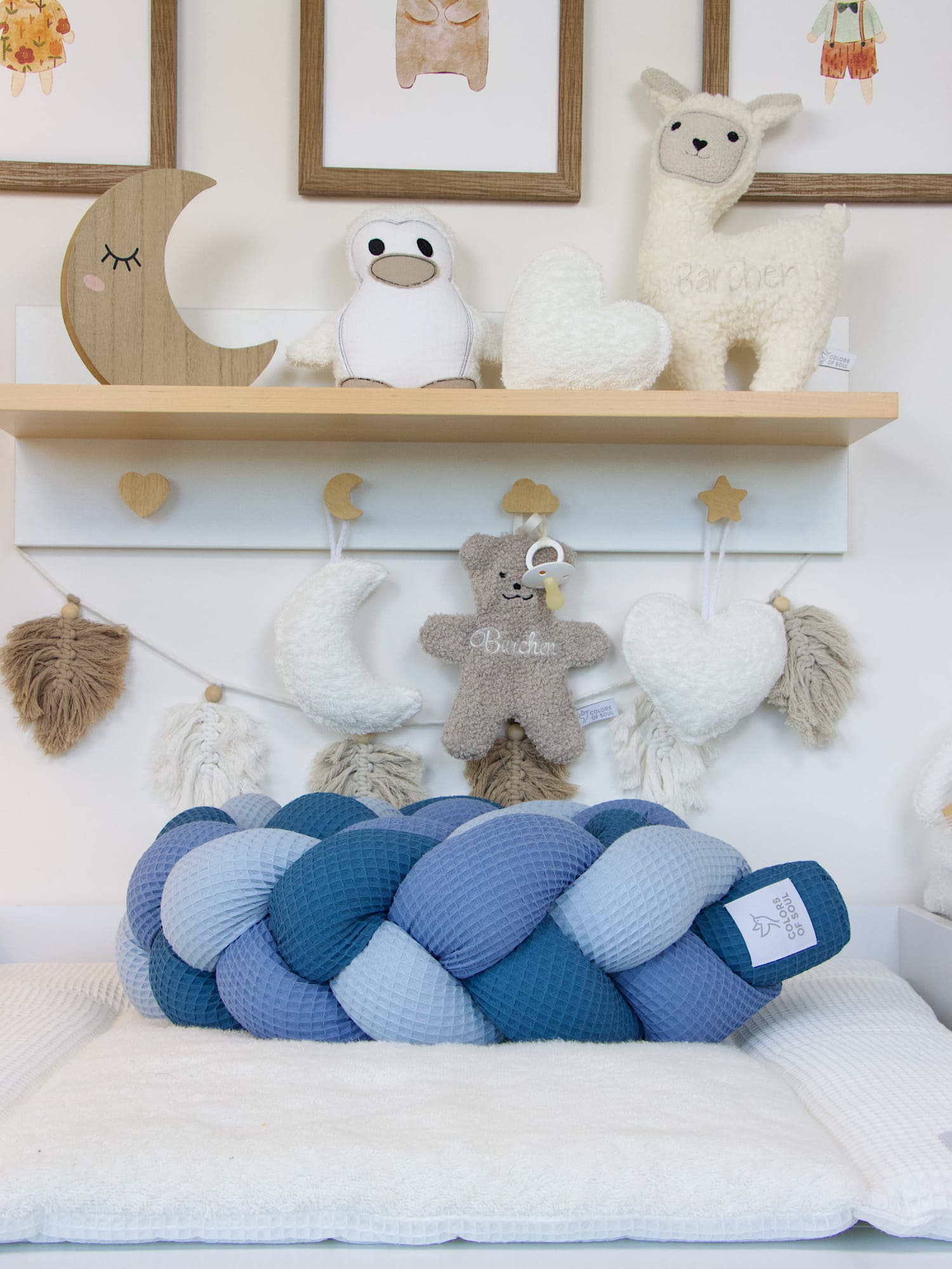 Geflochtene Bettschlange: Waffelpique hellblau, blau, jeans blau