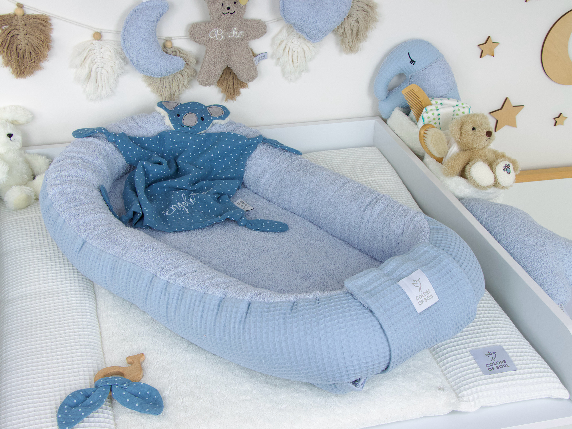 Babynestchen Waffelpique hellblau / Frottee hellblau