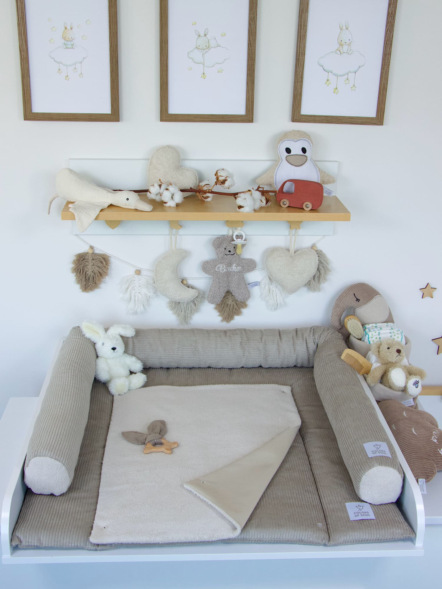Weiche Wickelauflage aus Cord Beige mit Bettschlange