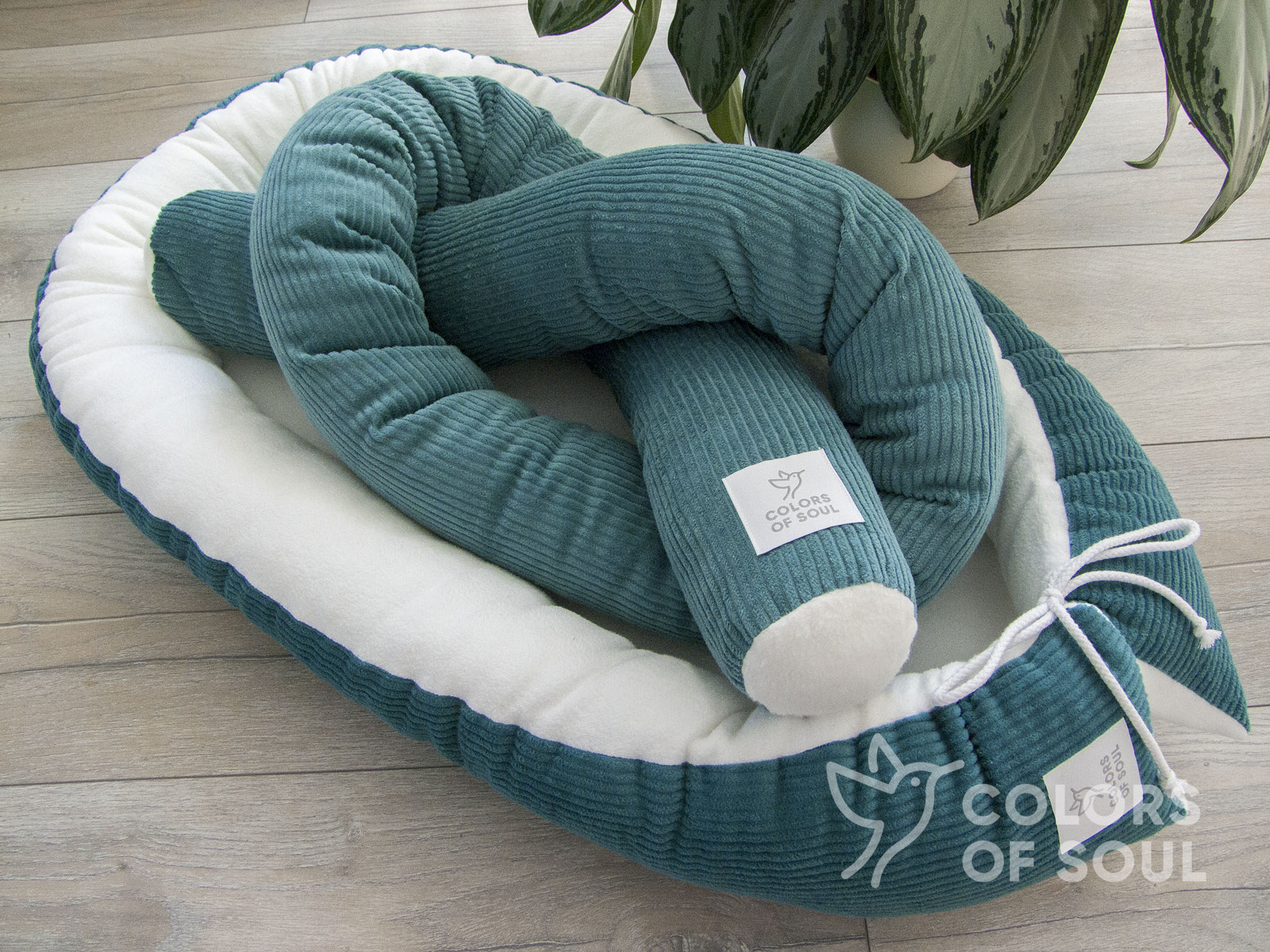 Babynestchen - Kordstoff petrol / Baumwollfleece creme