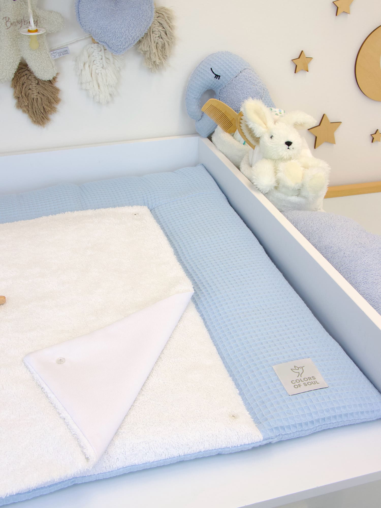 Wickelauflage - Waffelpique Babyblau / Frottee weiß