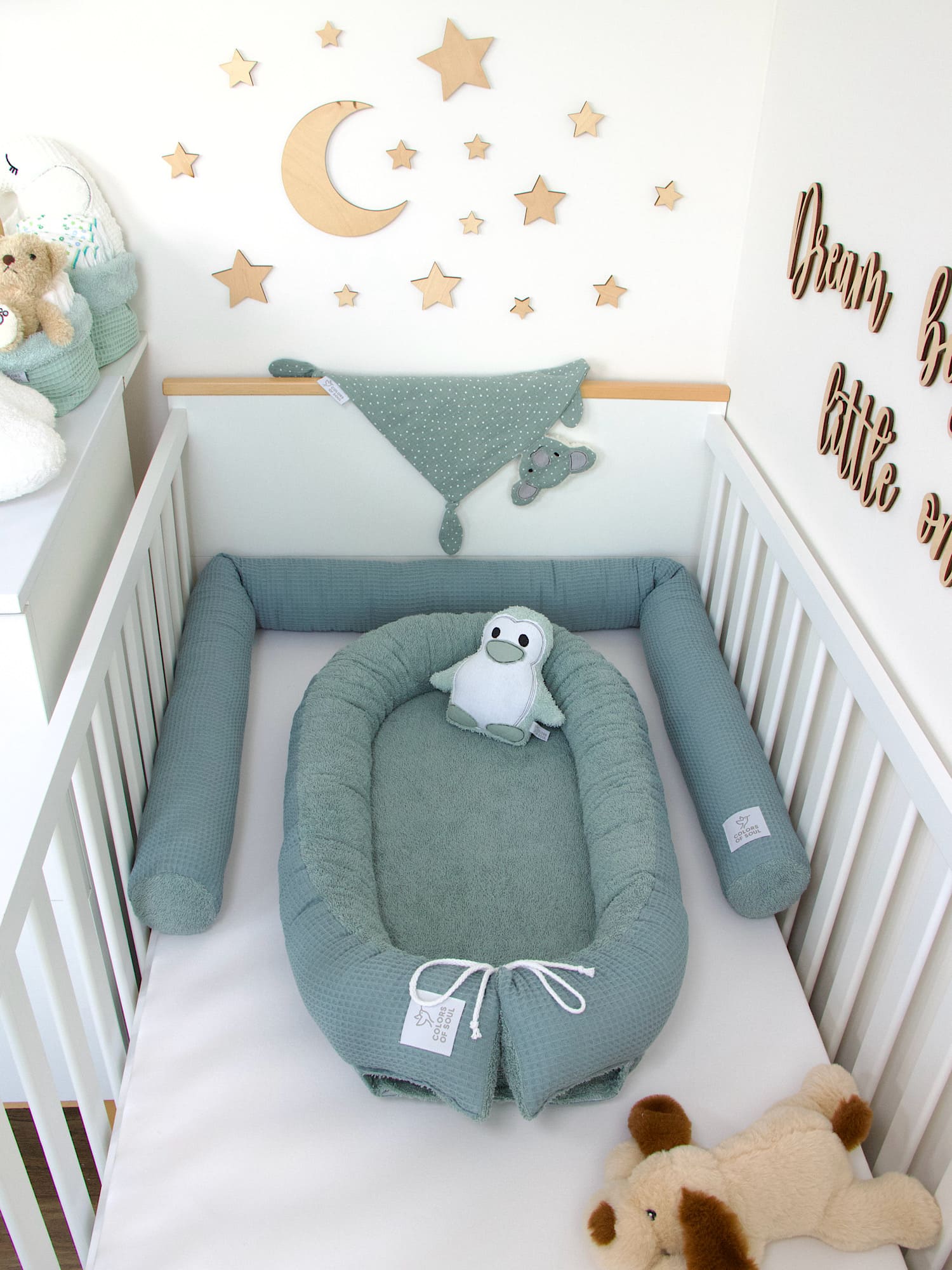 2-er SET - Babynestchen, Bettschlange - Waffelpique dusty altmint / Frottee dusty altmint