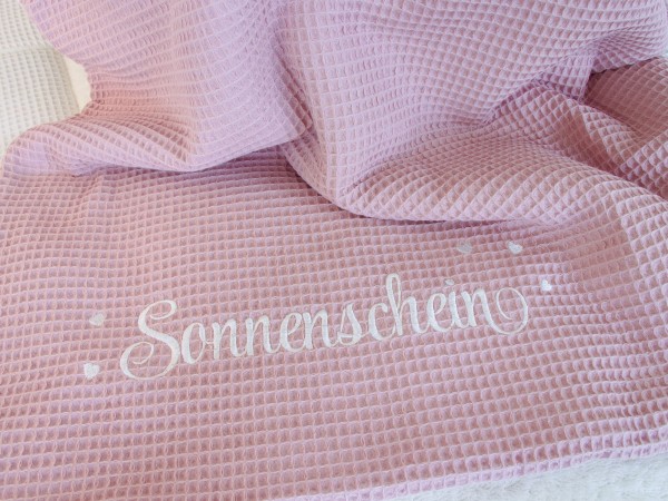 Baby Kuscheldecke personalisiert - Waffelpique altrosa / Teddyplüsch creme