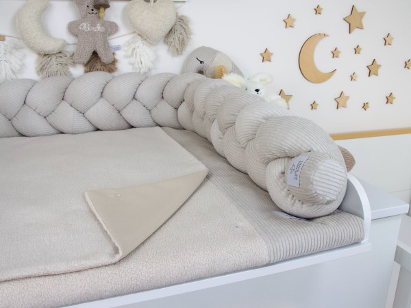 Wickelauflage mit geflochtener Umrandung (Inlett) - Cord hellbeige / Baumwollfleece hellbeige