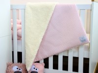 Baby Kuscheldecke personalisiert - Waffelpique hellrosa / Teddyplüsch creme