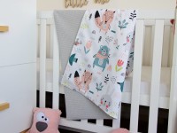 Personalisierte Babydecke - pastell Waldtiere / Waffelpique hellgrau
