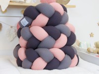 Bettschlange geflochten: Waffelpique steingrau, blush, dunkelgrau