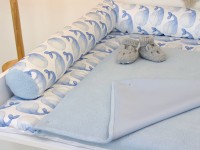 2-er SET - Wickelauflage, Bettschlange - blaue Wale Aquarell / Baumwollfleece blau