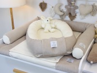 3-er SET - Wickelauflage, Babynestchen, Bettschlange - Cord hellbeige / Baumwollfleece creme