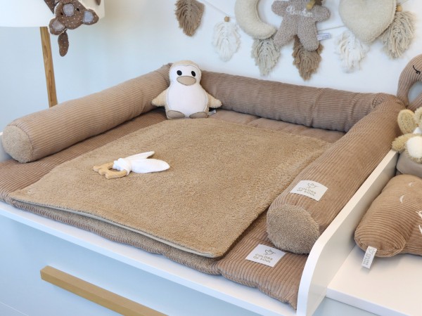 2er Sparset Wickelauflage und Bettschlange aus Cord Camel und Waffelpique Dunkelbeige