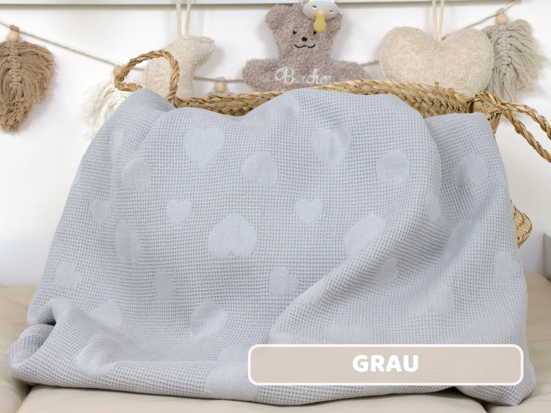 Waffelpique Herzen grau