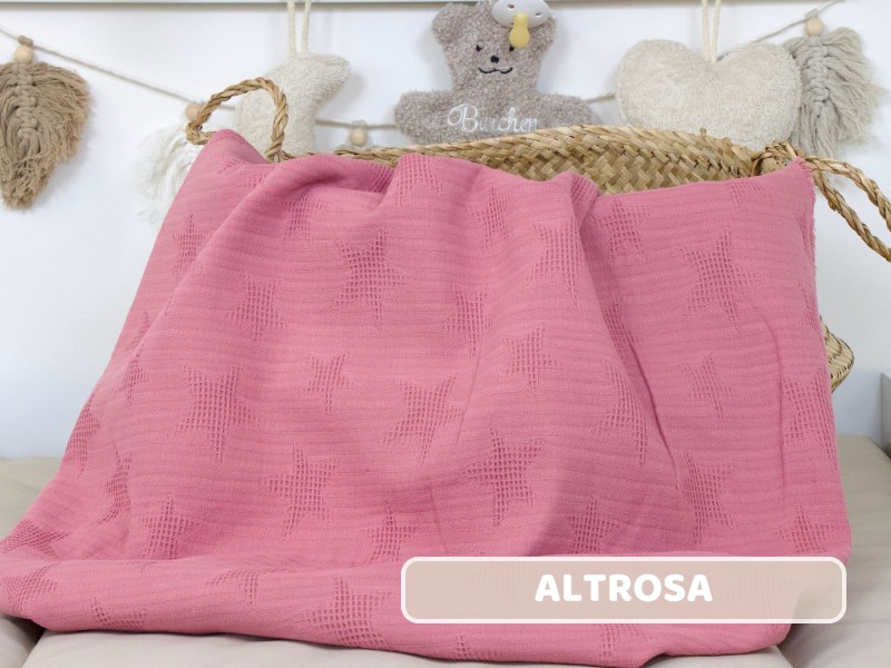 Waffelpique Sterne altrosa