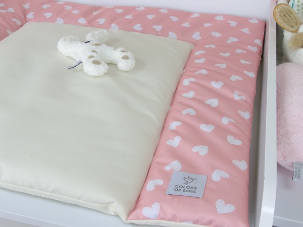 Wickelunterlage abwaschbar - Herzen rosa / creme