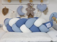 Bettschlange geflochten: Waffelpique creme, hellblau, blau