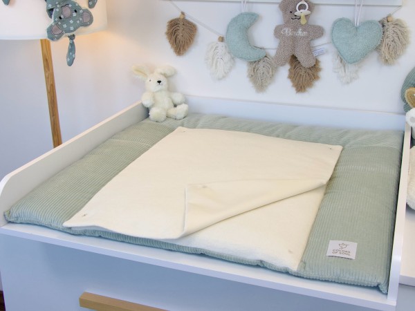 Wickelauflage Cord mint / Baumwollfleece creme