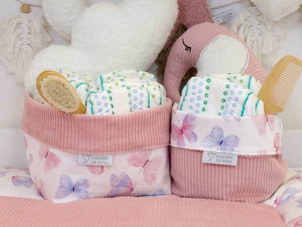 Utensilo Wickeltisch Cord Altrosa mit Schmetterlinge Aquarell zur Aufbewahrung von Windeln und Babyzubehör