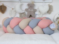 Geflochtene Bettschlange: Waffelpique blush, beige, grau