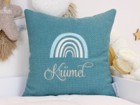 Regenbogen Kissen personalisiert - Waffelpique BeBe altmint