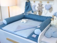 2-er SET - Wickelauflage, Bettschlange - Kord blau / Baumwollfleece blau