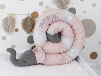 Bettschlange Elefant "Alma" - altrosa/weiß