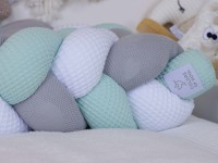 Geflochtene Bettschlange: Waffelpique pastellmint, weiß, Herzen grau