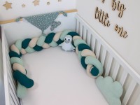 Bettschlange geflochten: Waffelpique petrol, hellmint, natur