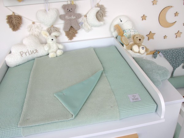 Wickelauflage mit Inlett - Waffelpique hellmint / Baumwollfleece hellmint
