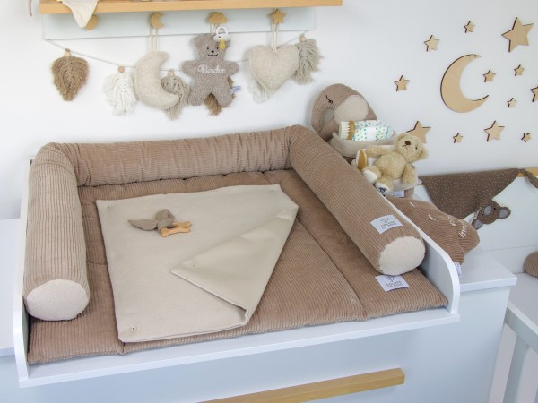 2-er SET - Wickelauflage, Bettschlange - Kord camel