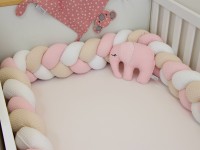 Geflochtene Bettumrandung: Waffelpique weiß, hellrosa, hellbeige