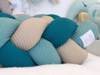 Geflochtene Bettschlange: Waffelpique petrol, altgrün, dunkelbeige