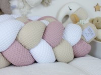 Bettschlange geflochten handgemacht - Waffelpique weiß, light sand, altrosa