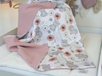 Personalisierte Babydecke - niedliche Nilpferde / Waffelpique altrosa