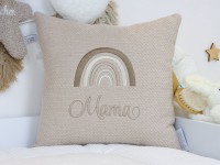 Regenbogen Kissen personalisiert - Waffelpique BeBe sand