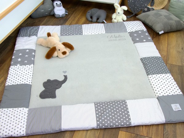 Krabbeldecke Elefant grau