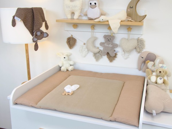 Wickeltischauflage - Waffelpique camel / Baumwollfleece dunkelbeige