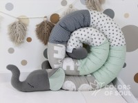 Bettschlange Elefant grau/weiß/mint/Elefant