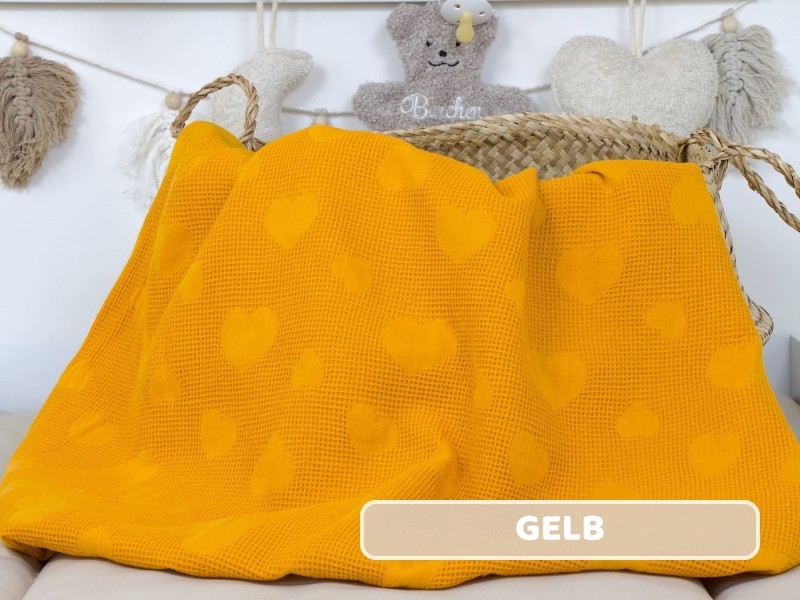 Waffelpique Herzen gelb