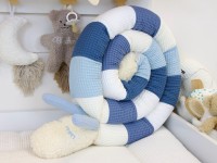 Patchwork Bettschnecke: Waffelpique creme, blau, weiß, jeansblau, hellblau