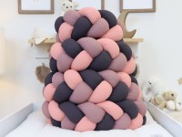 Geflochtene Bettschlange Waffelpique Blush, Alte Malve & Dunkelgrau – handgefertigt und weich im Babybett