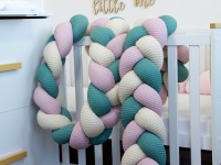 Geflochtene Bettschlange: Waffelpique altrosa, light sand, altgrün